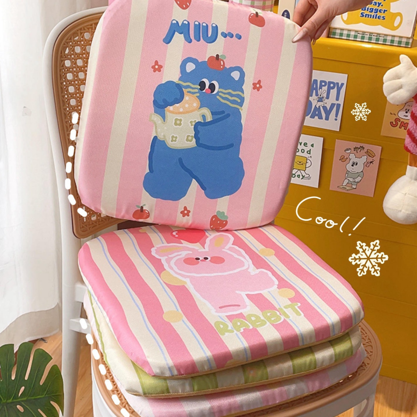 Cute Cat【Memory Foam】 Cushion Colorful Car cool sensation, perfect for summer seat cushions,35*35cm/13.8*13.8inch，yellow cat/blue car/black cat，for all season