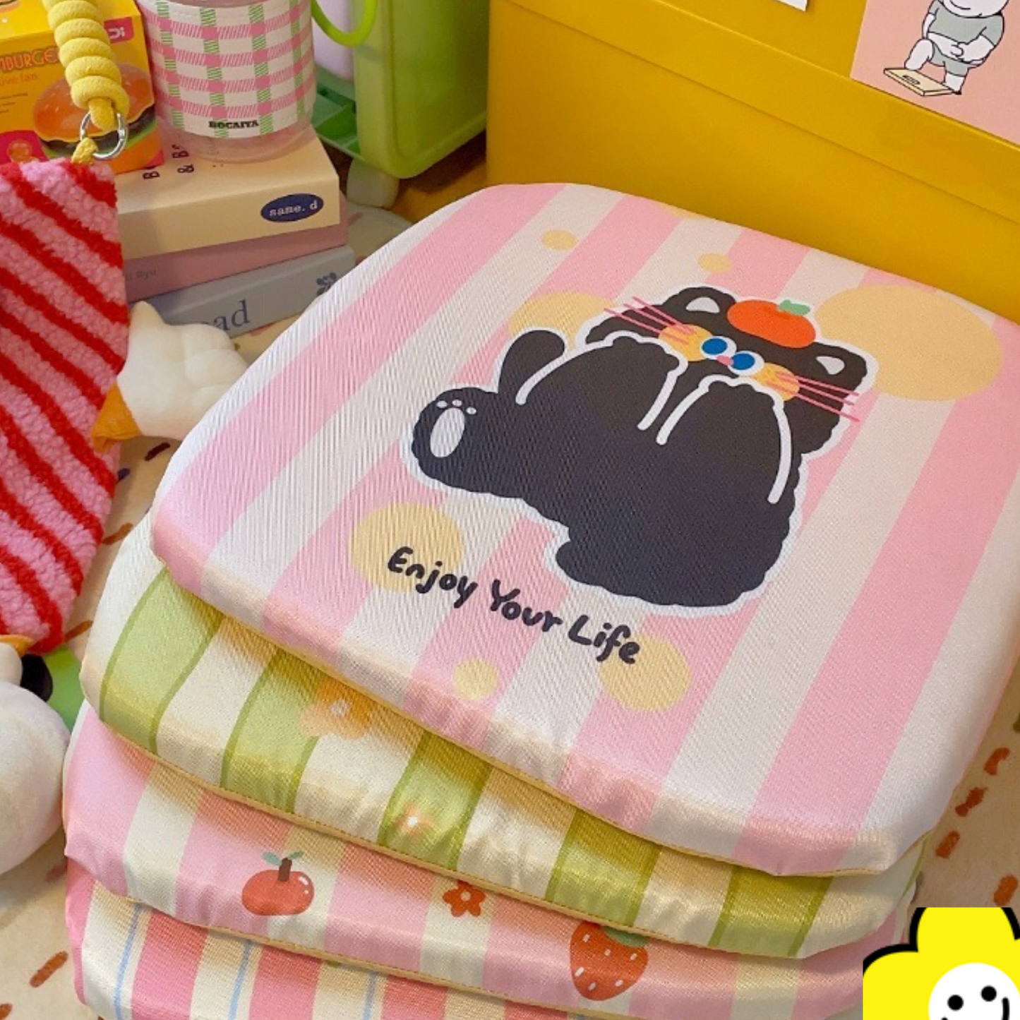 Cute Cat【Memory Foam】 Cushion Colorful Car cool sensation, perfect for summer seat cushions,35*35cm/13.8*13.8inch，yellow cat/blue car/black cat，for all season