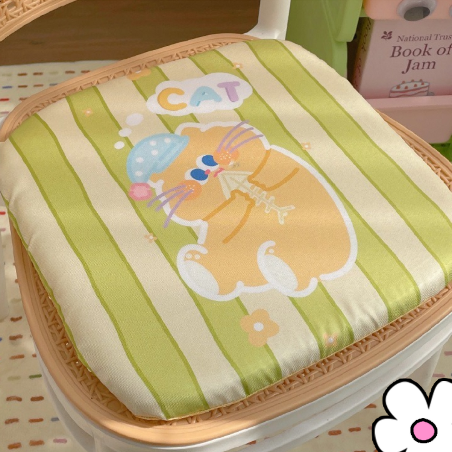 Cute Cat【Memory Foam】 Cushion Colorful Car cool sensation, perfect for summer seat cushions,35*35cm/13.8*13.8inch，yellow cat/blue car/black cat，for all season